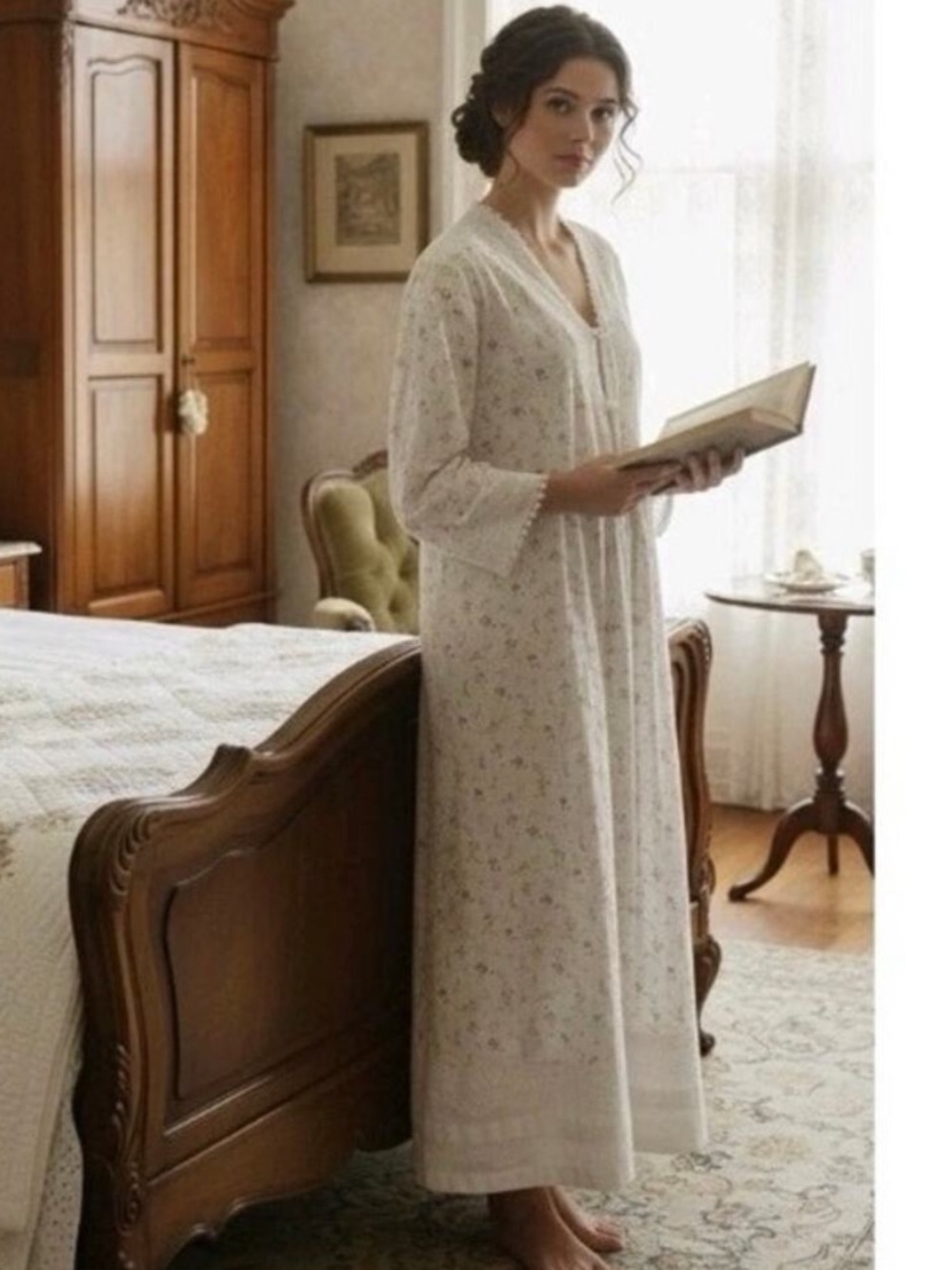 The 1 for U White Pink Floral Boho Cottagecore Long Housecoat Lace Pockets Small